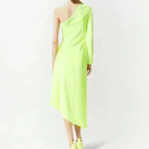 ALICE + OLIVIA Dora One-Shoulder Asymmetrical Yellow Neon Dress - Picture 3 of 9